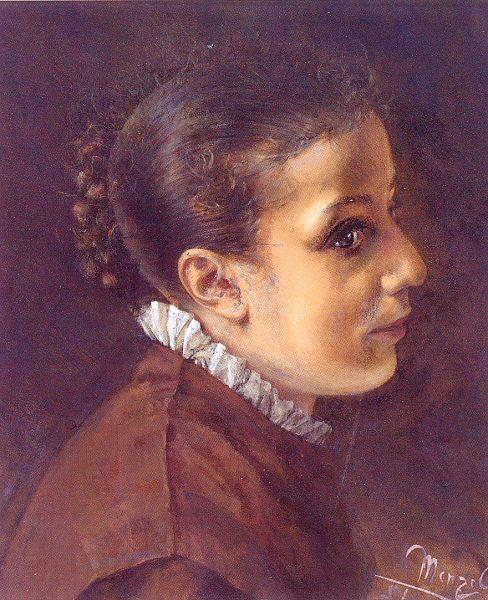 Adolph von Menzel Head of a Girl Sweden oil painting art